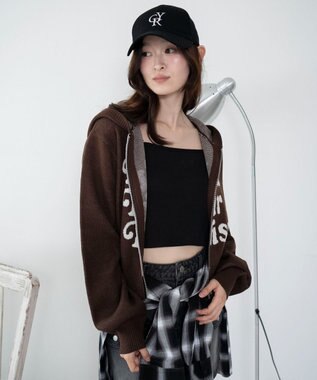 WEGO グラフィックジャガードニットZIPパーカー ブラウン