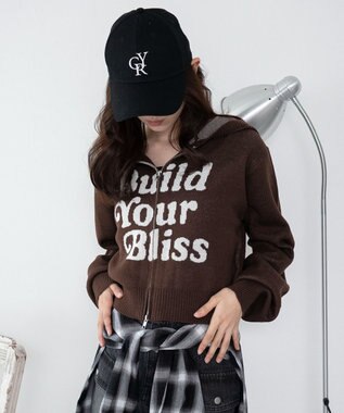 WEGO グラフィックジャガードニットZIPパーカー ブラウン