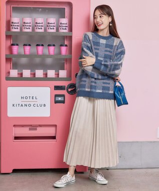 Tiaclasse 【洗える】チェック柄プルオーバーニット ブルー