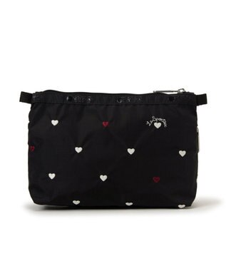 LeSportsac COSMETIC CLUTCH/レッド/ホワイトハートEMB レッド/ホワイトハートEMB