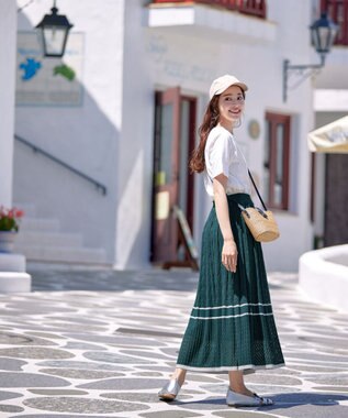 Tiaclasse L クロシェ編み配色ニットスカート グリーン