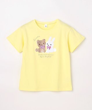 ANY KIDS 【綿100%】ドロップショルダーミラクルスパンコールTシャツ イエロー×アニマル