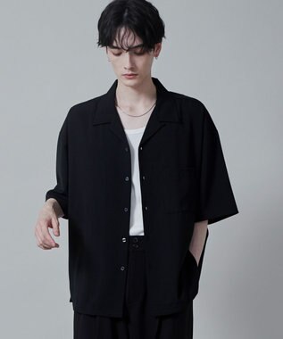 WEGO 【速乾/シワになりにくい】ドライポリオープンカラーシャツ(S) ブラック