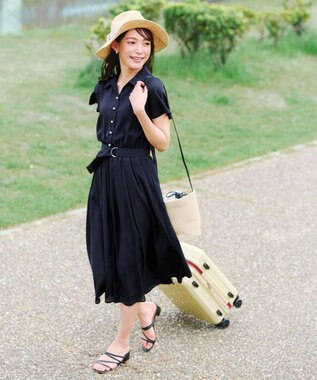 Tiaclasse 【洗える】シアー楊柳シャツワンピース ネイビー