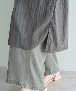 YECCA VECCA シアーMIXドロストデザインシャツワンピース Khaki