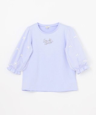 ANY KIDS リボン×チュール 七分袖Tシャツ サックスブルー