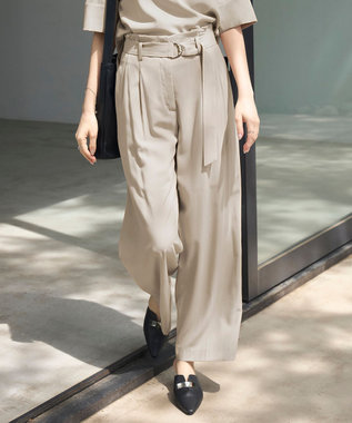 ICB 【接触冷感・UVカット・洗える】 T/Rドライリネン ワイドストレートパンツ ベージュ系