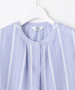 J.PRESS LADIES 【洗える】SHEERストライプ クルーネック ブラウス サックスストライプ系