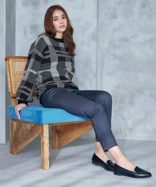 Tiaclasse 【洗える】チェック柄プルオーバーニット ブラック