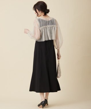 ANY SIS 【Lily Calin】チュールフリルトップス×ドレスセット ブラック×アイボリー