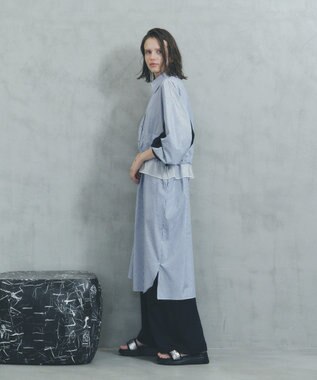 YECCA VECCA シアーMIXドロストデザインシャツワンピース Stripe