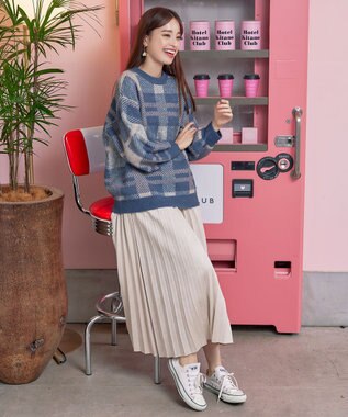 Tiaclasse 【洗える】チェック柄プルオーバーニット ブルー