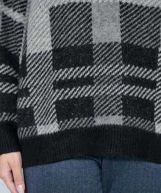 Tiaclasse 【洗える】チェック柄プルオーバーニット ブラック