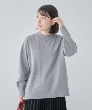 Green Parks もちやわモックネックニットプルオーバー Gray Mixture