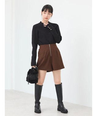 earth music&ecology フロントジップショートパンツ Chocolat