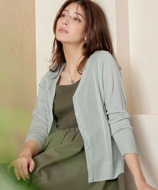 Tiaclasse L Vネックラメニットシアーカーディガン サックスグレー