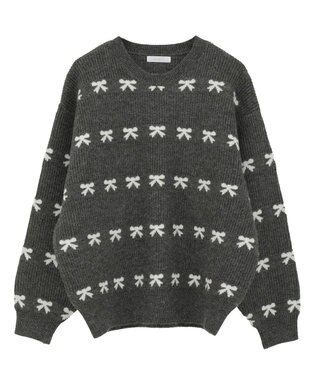 Green Parks ・ｓｗｉｎｇ　ｂｙ　リボンジャカードクルーニット Charcoal Gray