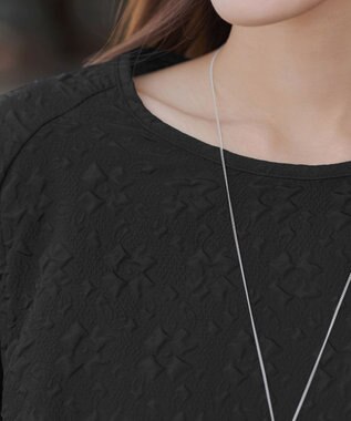 Tiaclasse 【洗える】ふくれジャガードバルーンスリーブチュニックブラウス ブラック