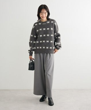 Green Parks ・ｓｗｉｎｇ　ｂｙ　リボンジャカードクルーニット Charcoal Gray