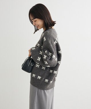 Green Parks ・ｓｗｉｎｇ　ｂｙ　リボンジャカードクルーニット Charcoal Gray