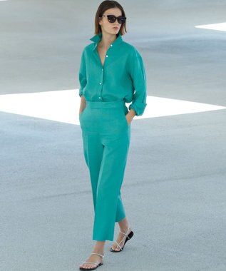 23区 【エステータ】チンツリネン ストレート ワイドパンツ ターコイズブルー系