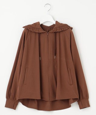 Feroux 【接触冷感・UVカット・吸水速乾】ラッシュガードフリル パーカー ダークブラウン系