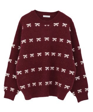 Green Parks ・ｓｗｉｎｇ　ｂｙ　リボンジャカードクルーニット Bordeaux
