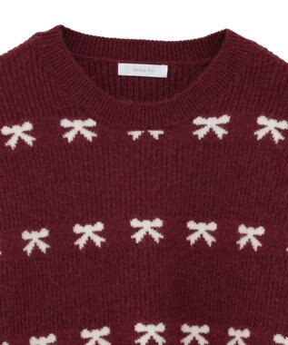 Green Parks ・ｓｗｉｎｇ　ｂｙ　リボンジャカードクルーニット Bordeaux