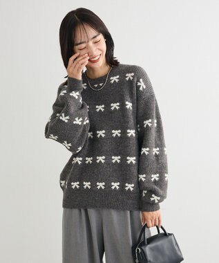 Green Parks ・ｓｗｉｎｇ　ｂｙ　リボンジャカードクルーニット Charcoal Gray