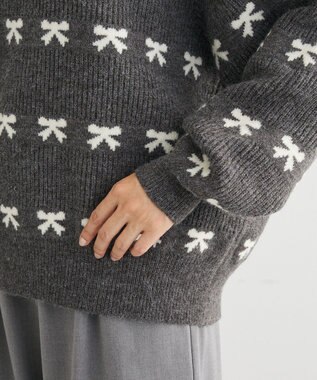 Green Parks ・ｓｗｉｎｇ　ｂｙ　リボンジャカードクルーニット Charcoal Gray