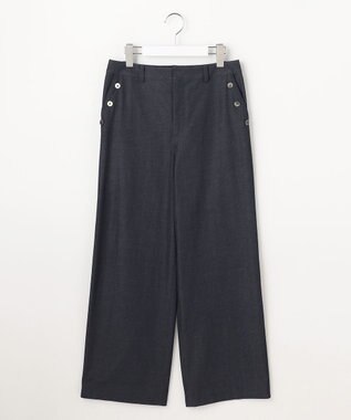 J.PRESS LADIES L 麻シェルドライ ワイド ストレート パンツ ネイビーシャンブレー系