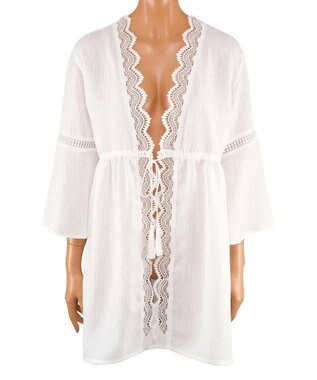 San-ai Resort（三愛水着楽園） 楊柳×レース　羽織り　F【San-ai Resort（サンアイリゾート）】 ホワイト