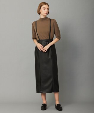 ICB フェイクレザー ナロースカート（サスペンダー付き） ブラック系