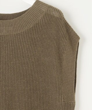 自由区 S 【洗える】リネンミドルゲージニット ベスト カーキ