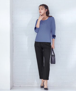 Tiaclasse 【洗える】グログランリボンカットトップス ブルー