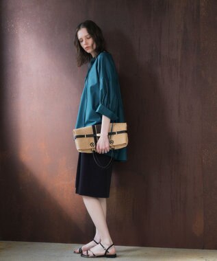 YECCA VECCA 【ORGABITS】5分袖スキッパーシャツ Blue Green