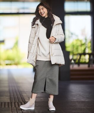 ANY 【洗濯機可/フード取り外し可能/撥水】楽映えリッチロング丈ダウン エクリュ