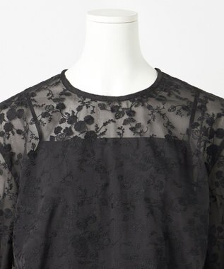 23区 L 【R(アール)】エンブロイダリーフラワー ブラウス ブラック系