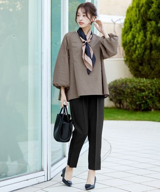 Tiaclasse 【洗える】ふくれジャガードバルーンスリーブチュニックブラウス モカ