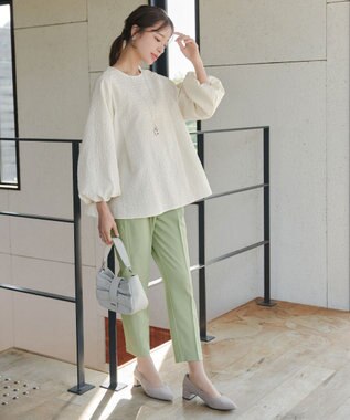 Tiaclasse 【洗える】ふくれジャガードバルーンスリーブチュニックブラウス アイボリー