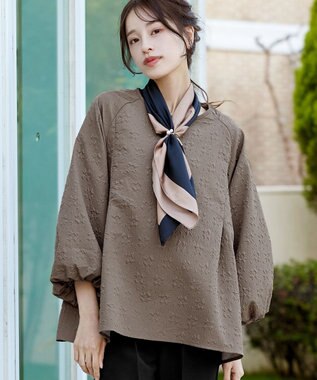 Tiaclasse 【洗える】ふくれジャガードバルーンスリーブチュニックブラウス モカ