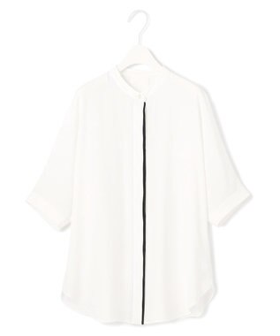 ICB L 【人気のため新色追加・接触冷感・UVケア・速乾・洗える】BackSatinAmunzen 5分袖バンドカラーブラウス オフホワイト系