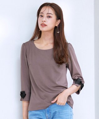 Tiaclasse 【洗える】グログランリボンカットトップス モカ