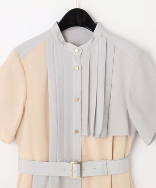 GRACE CONTINENTAL プリーツ配色ワンピース グレー