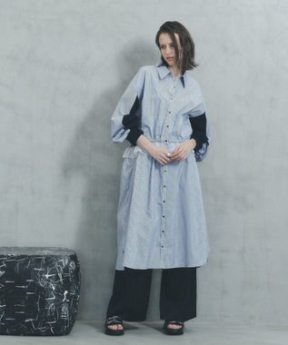 YECCA VECCA シアーMIXドロストデザインシャツワンピース Stripe