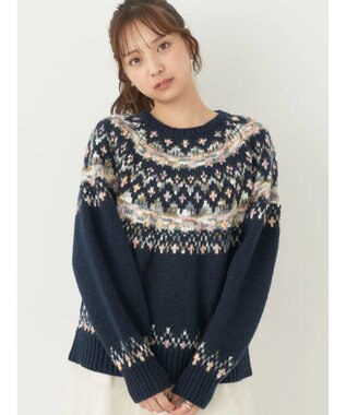 earth music&ecology スラブヤーンノルディックプルオーバー Navy