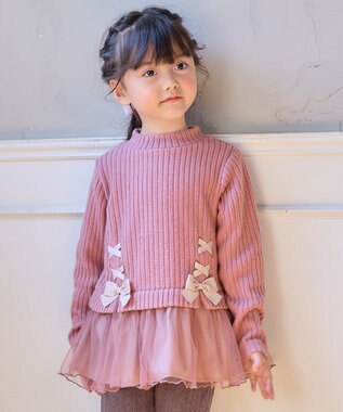 ANY KIDS 表起毛 レースアップ チュニック ピンク