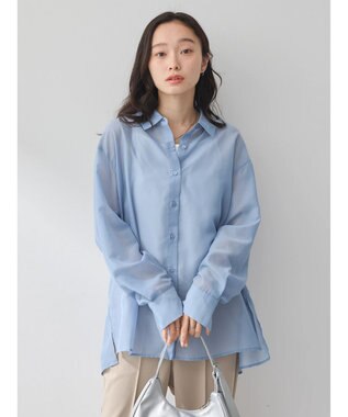 earth music&ecology バックスリットシアーシャツ Blue