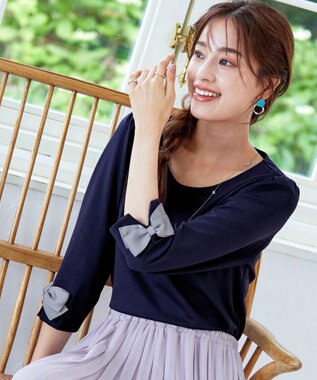 Tiaclasse 【洗える】グログランリボンカットトップス ネイビー