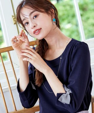 Tiaclasse 【洗える】グログランリボンカットトップス ネイビー